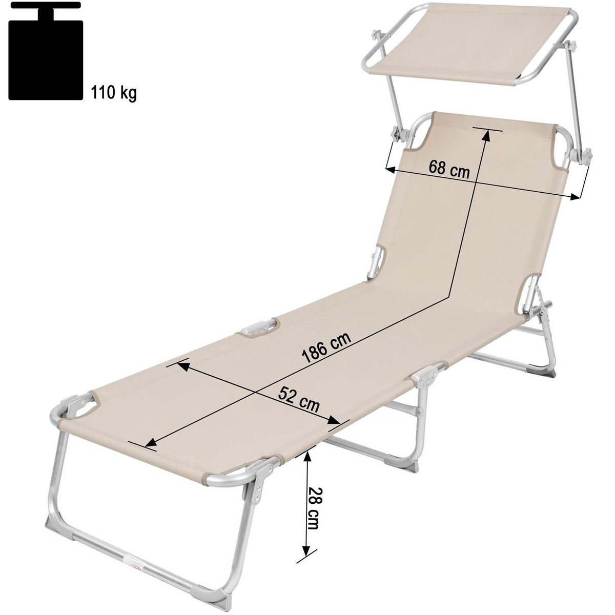 Leżak Ogrodowy Beżowy z daszkiem - obrazek 4