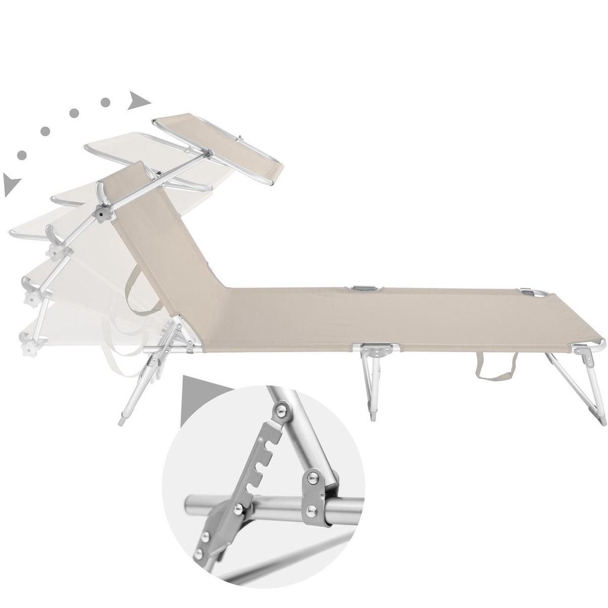 Leżak Ogrodowy Beżowy z daszkiem - obrazek 5