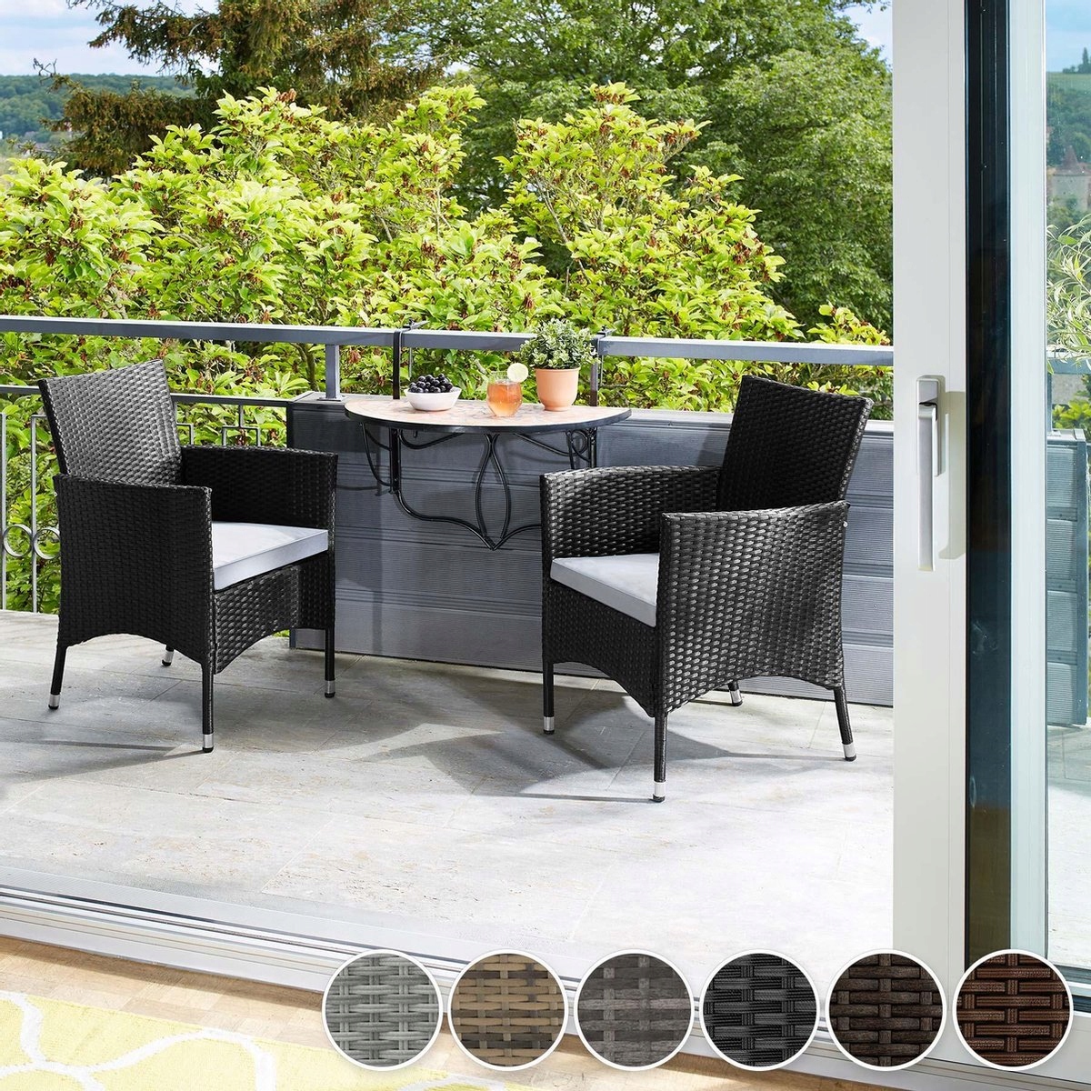 Krzesła 2szt ogrodowe TecTake technorattan szary - obrazek 5