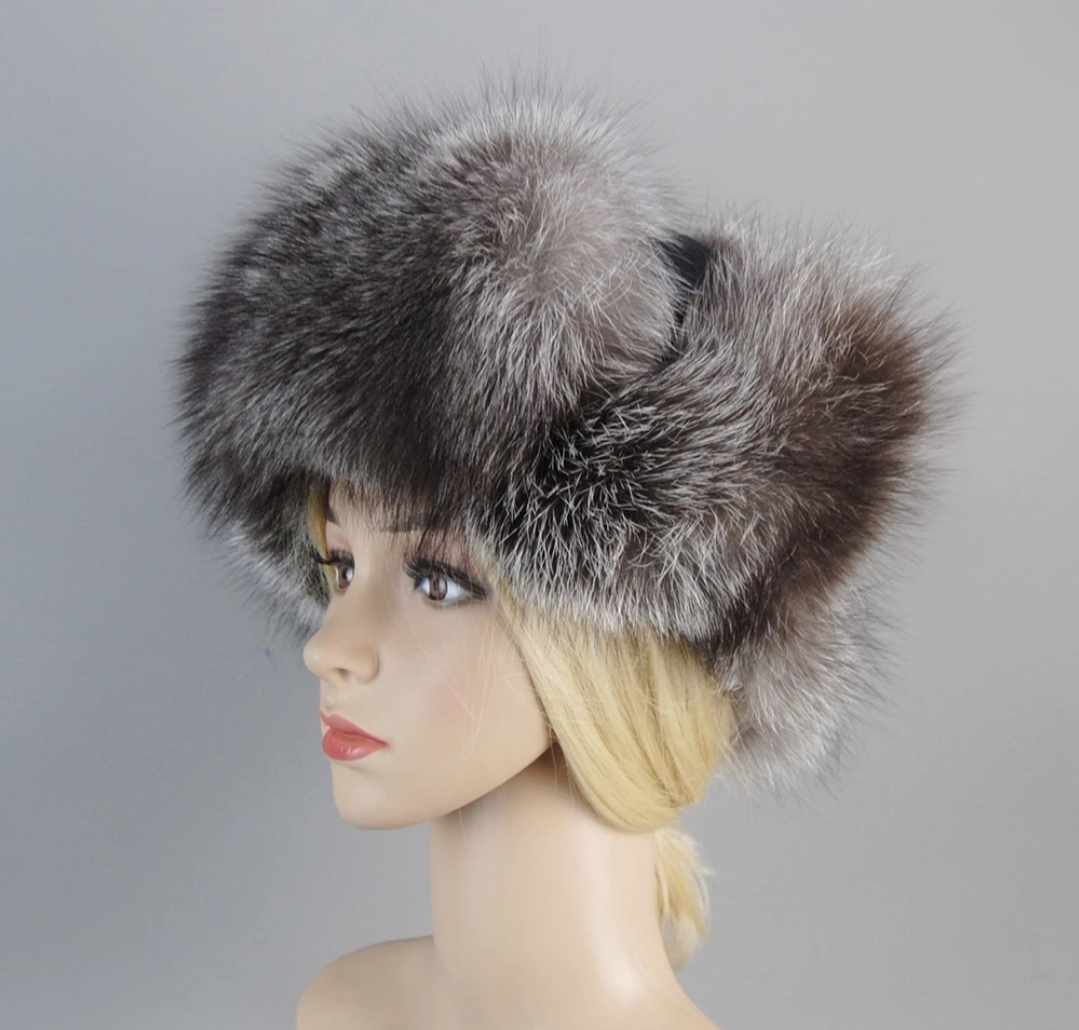 Damska futrzana zimowa czapka uszatka Czarna - obrazek 2