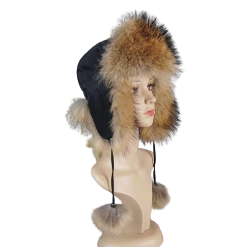 Damska futrzana zimowa czapka uszatka Czarna