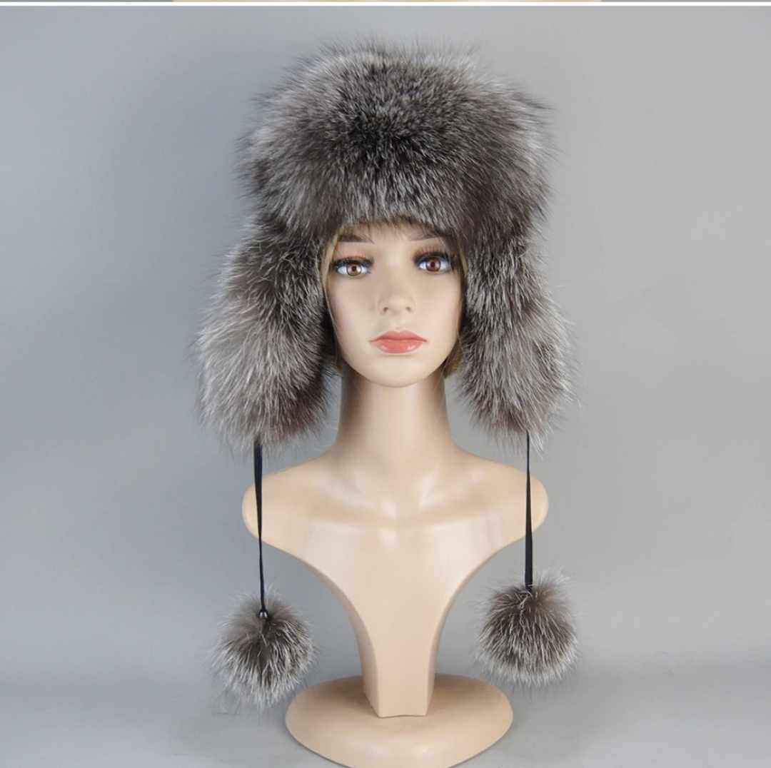 Damska futrzana zimowa czapka uszatka Czarna - obrazek 4