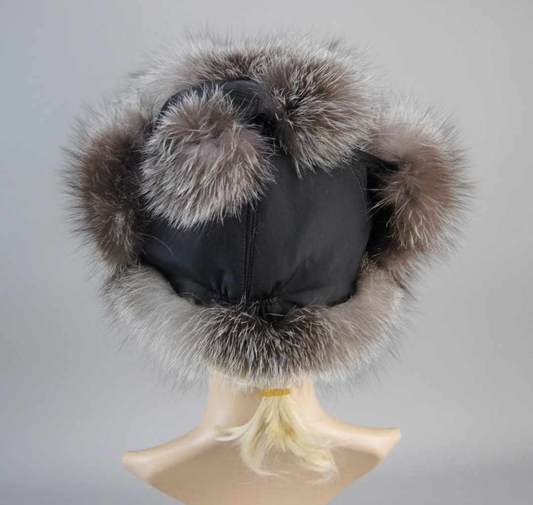 Damska futrzana zimowa czapka uszatka Czarna - obrazek 5