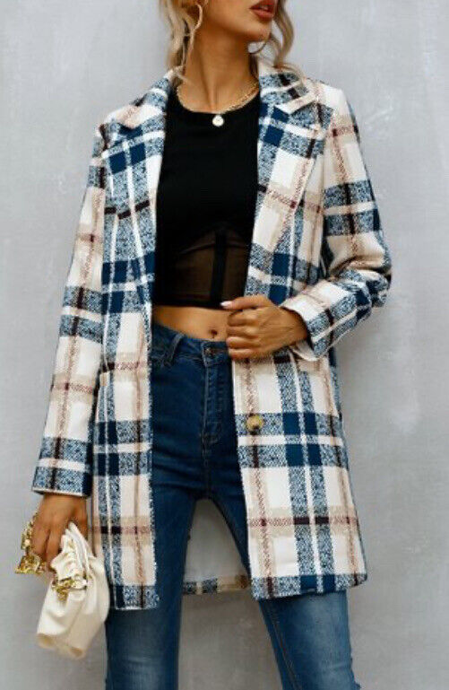 Damski płaszcz wiosenny w kratę - obrazek 2