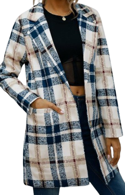 Damski płaszcz wiosenny w kratę