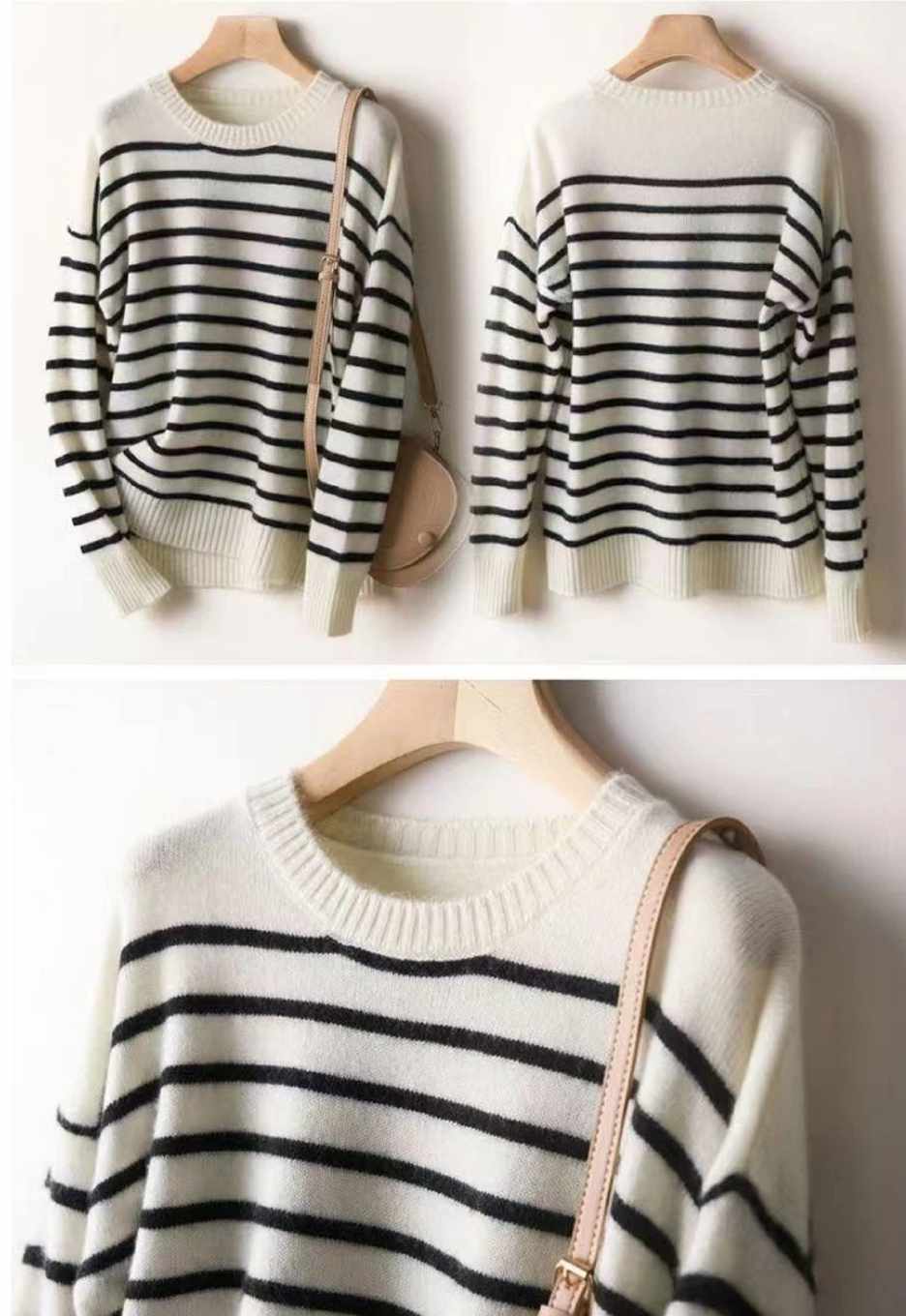 Sweter damski beżowy w paski rozmiar S - obrazek 3