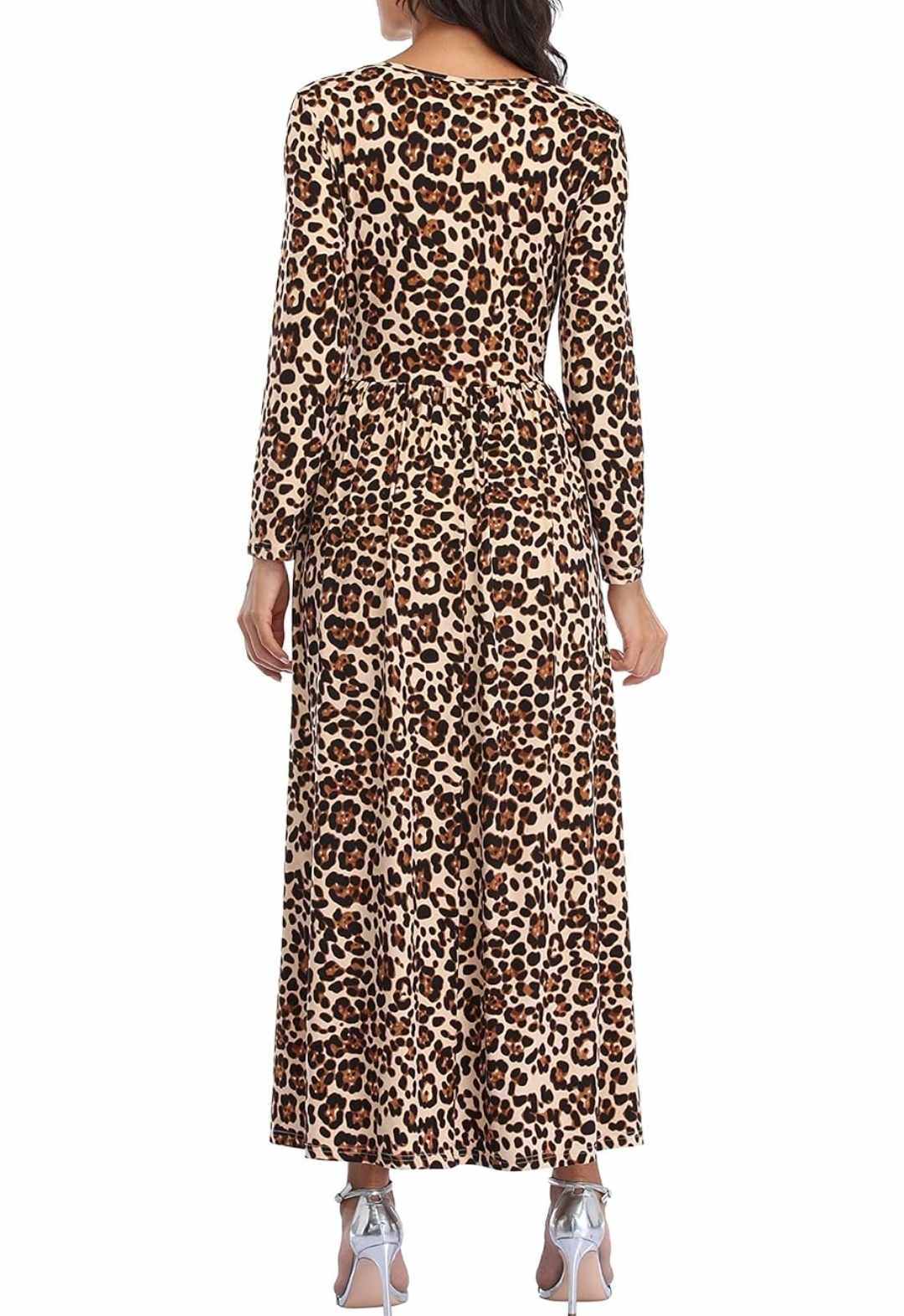 Sukienka maxi panterka z długim rękawem - obrazek 2
