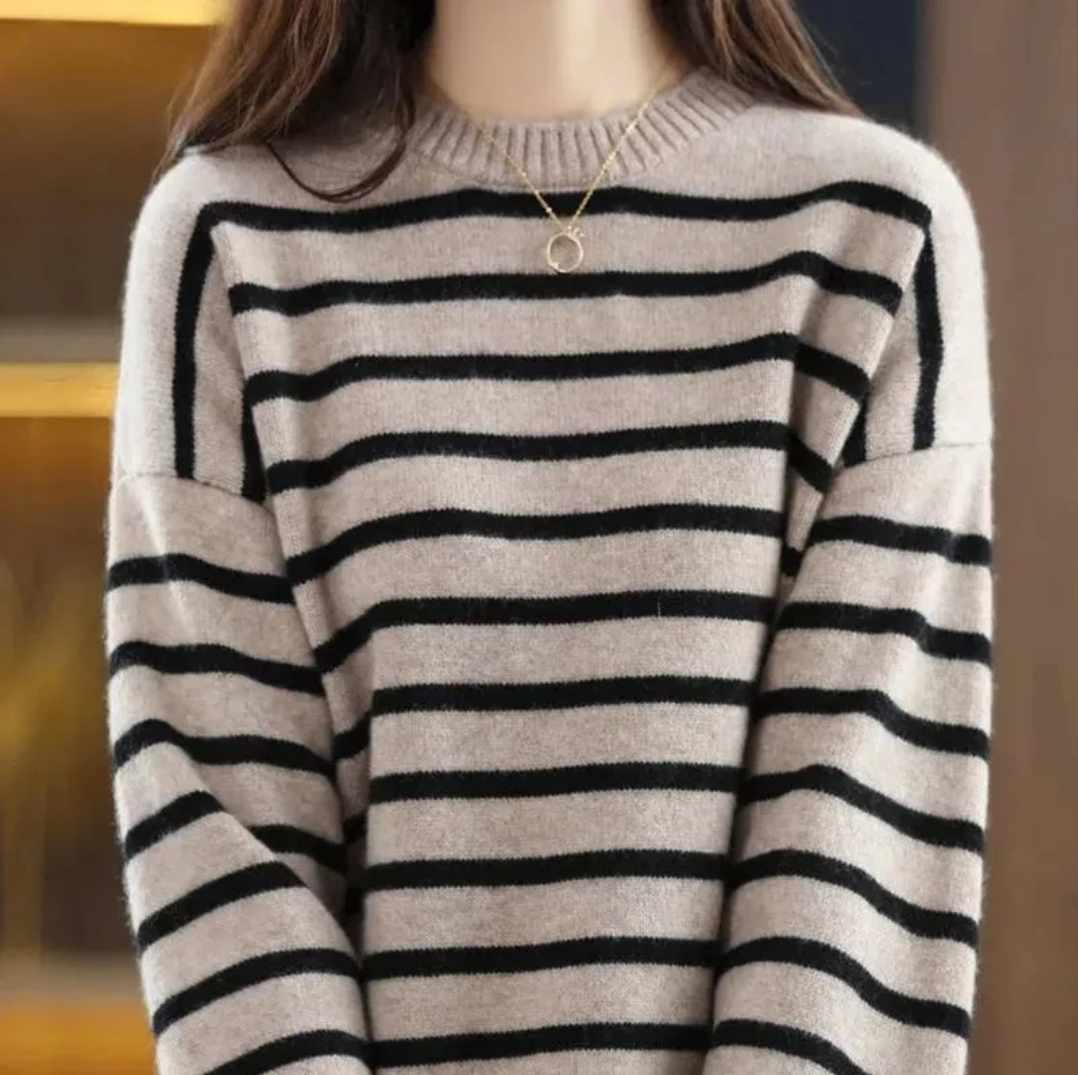 Sweter damski beżowy w paski rozmiar S - obrazek 2