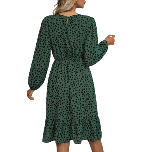 Damska sukienka zielona z długim rękawem - obrazek 2