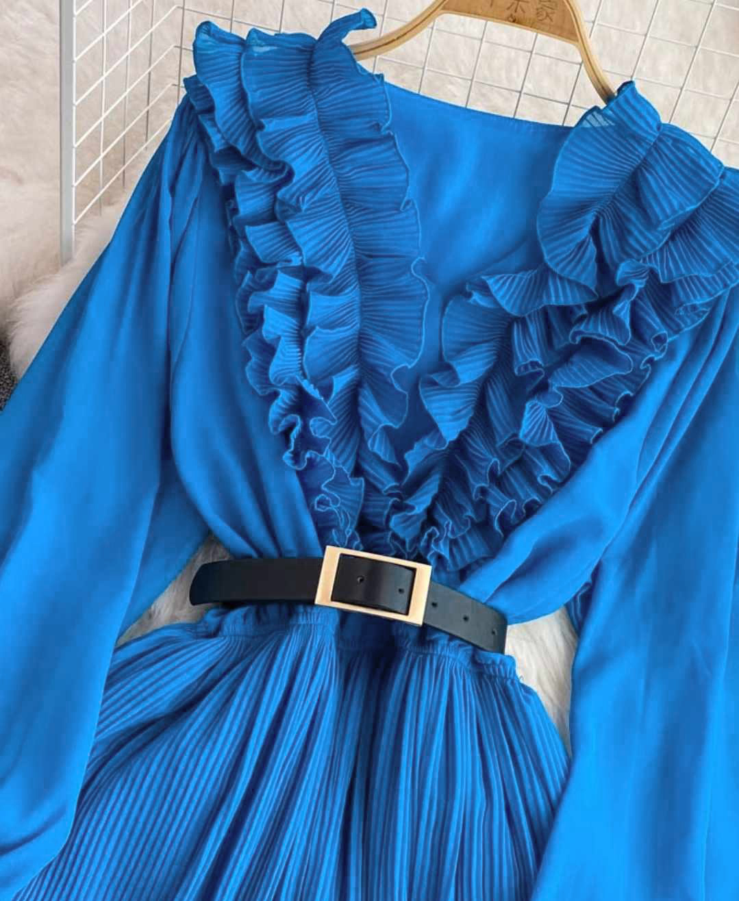 Szyfonowa midi sukienka z falbanką rozmiar L - obrazek 2