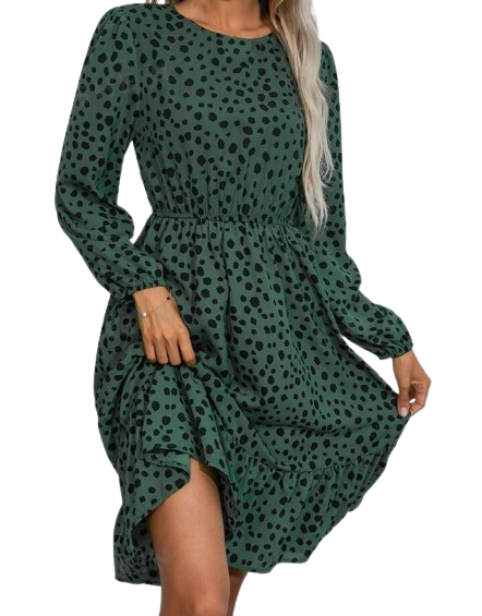 Damska sukienka zielona z długim rękawem - obrazek 3