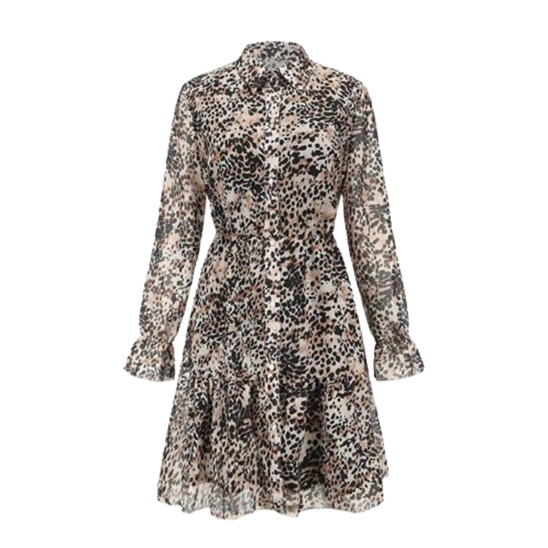 Damska sukienka mini w panterkę z długim rękawem