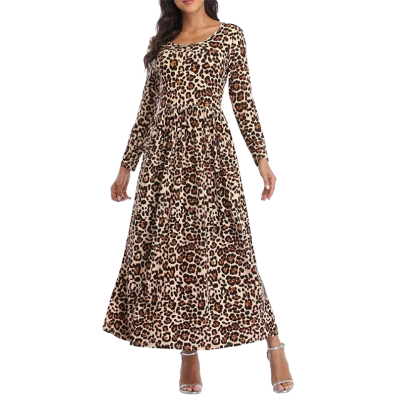 Sukienka maxi panterka z długim rękawem