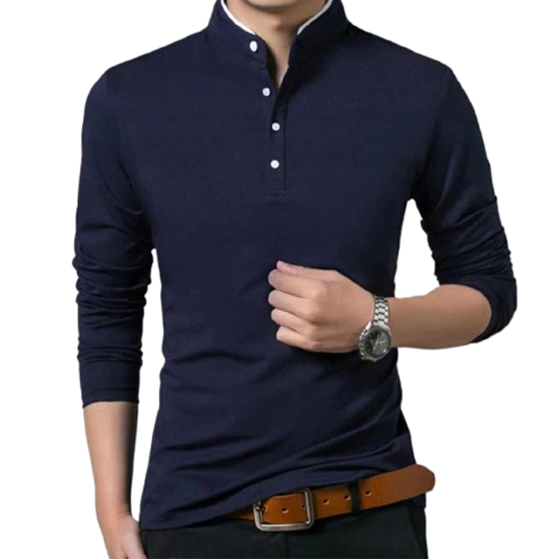 Męska koszulka polo ze stójką z długim rękawem