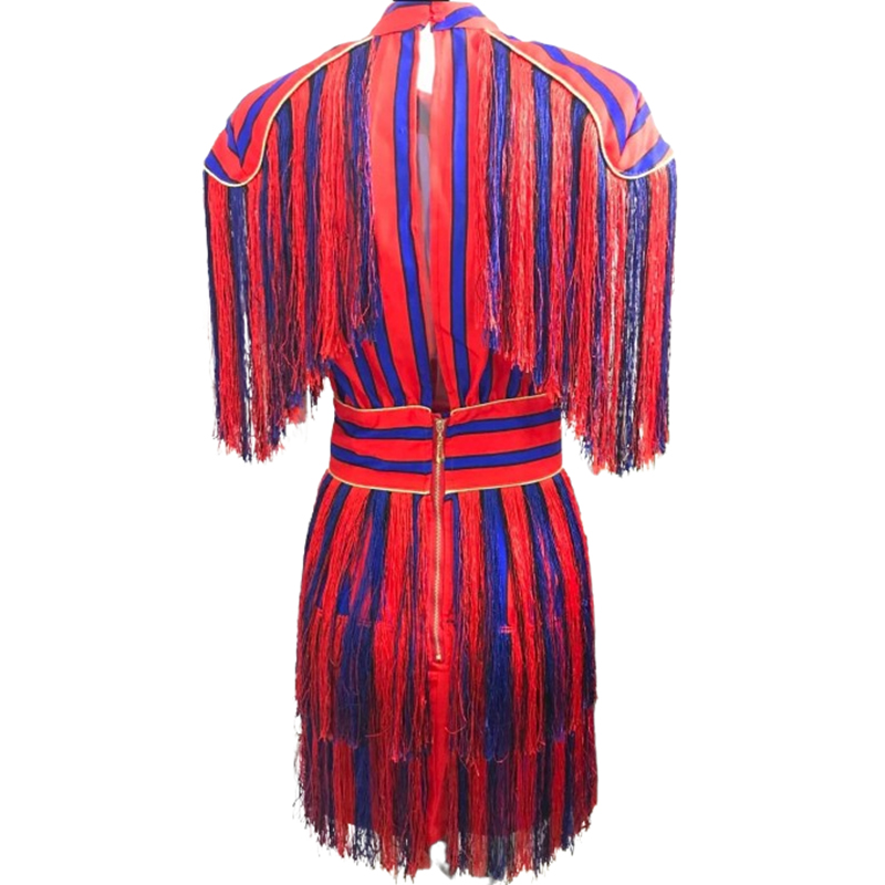 Sukienka z frędzlami mini w paski - obrazek 2