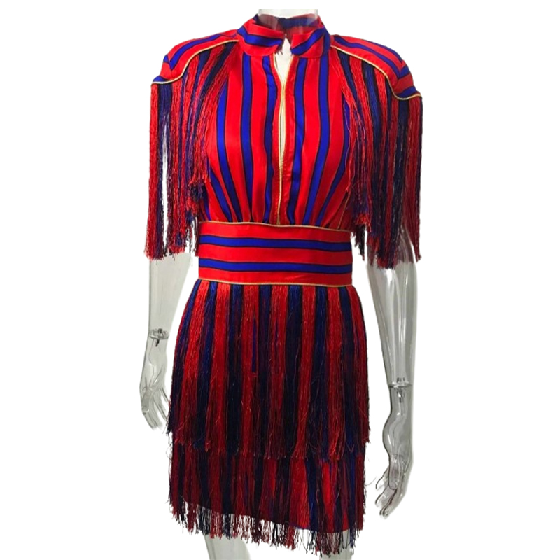 Sukienka z frędzlami mini w paski