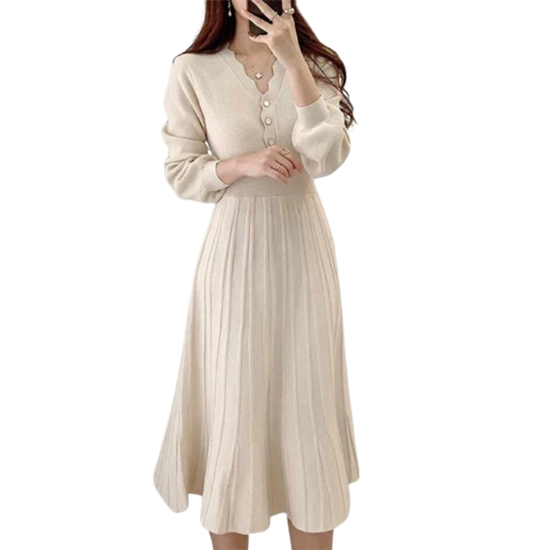 Damska dzianinowa sukienka midi kolor Ecru