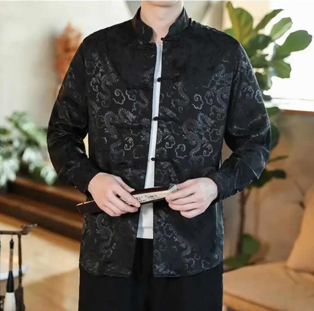 Męska koszula smok strój Tang chiński rozmiar M - obrazek 4