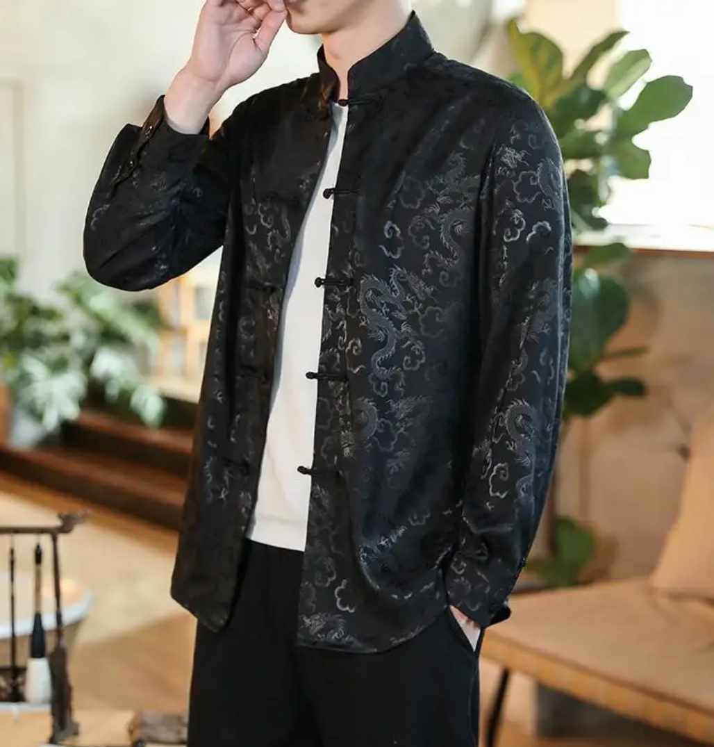 Męska koszula smok strój Tang chiński rozmiar M - obrazek 3