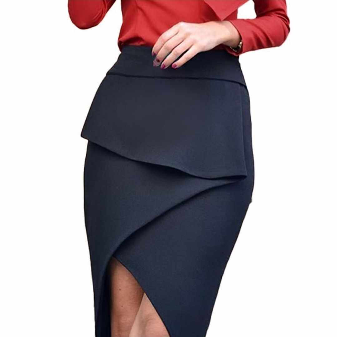 Ołówkowa spódnica czarna z falbaną rozmiar 2XL - obrazek 2