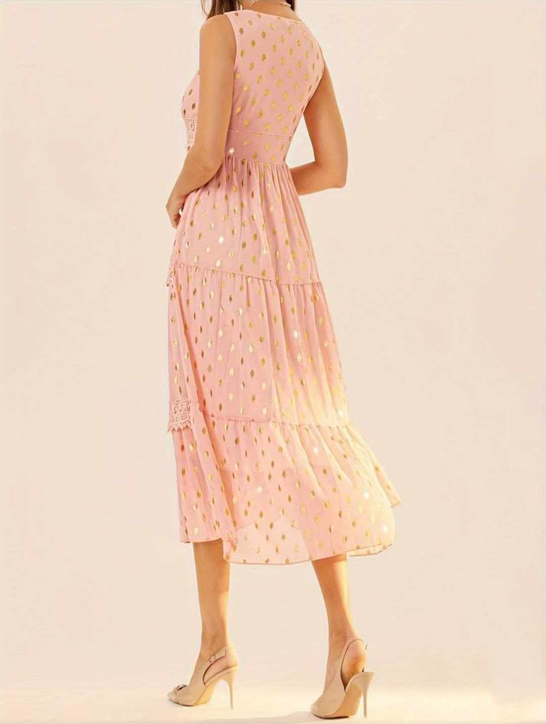 Szyfonowa sukienka midi z koronką rozmiar L - obrazek 4