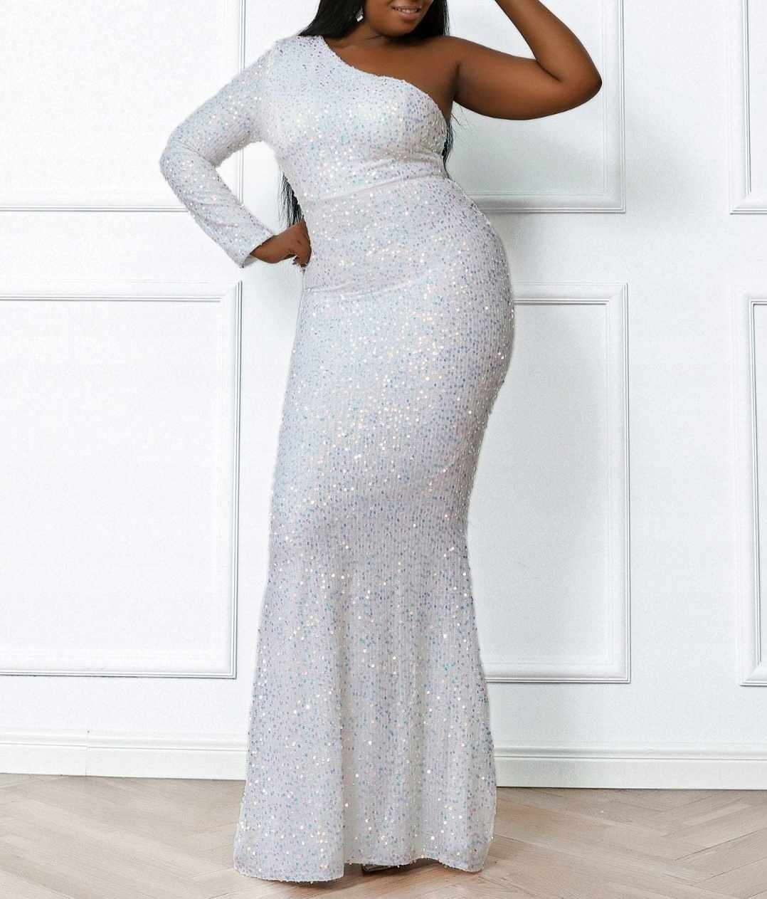 Sukienka CEKINOWA maxi na jedno ramię rozmiar M - obrazek 5