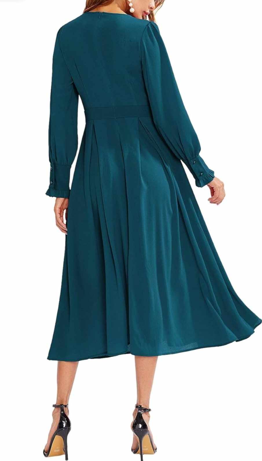 Sukienka plisowana midi z długim rękawem rozmiar XL - obrazek 3