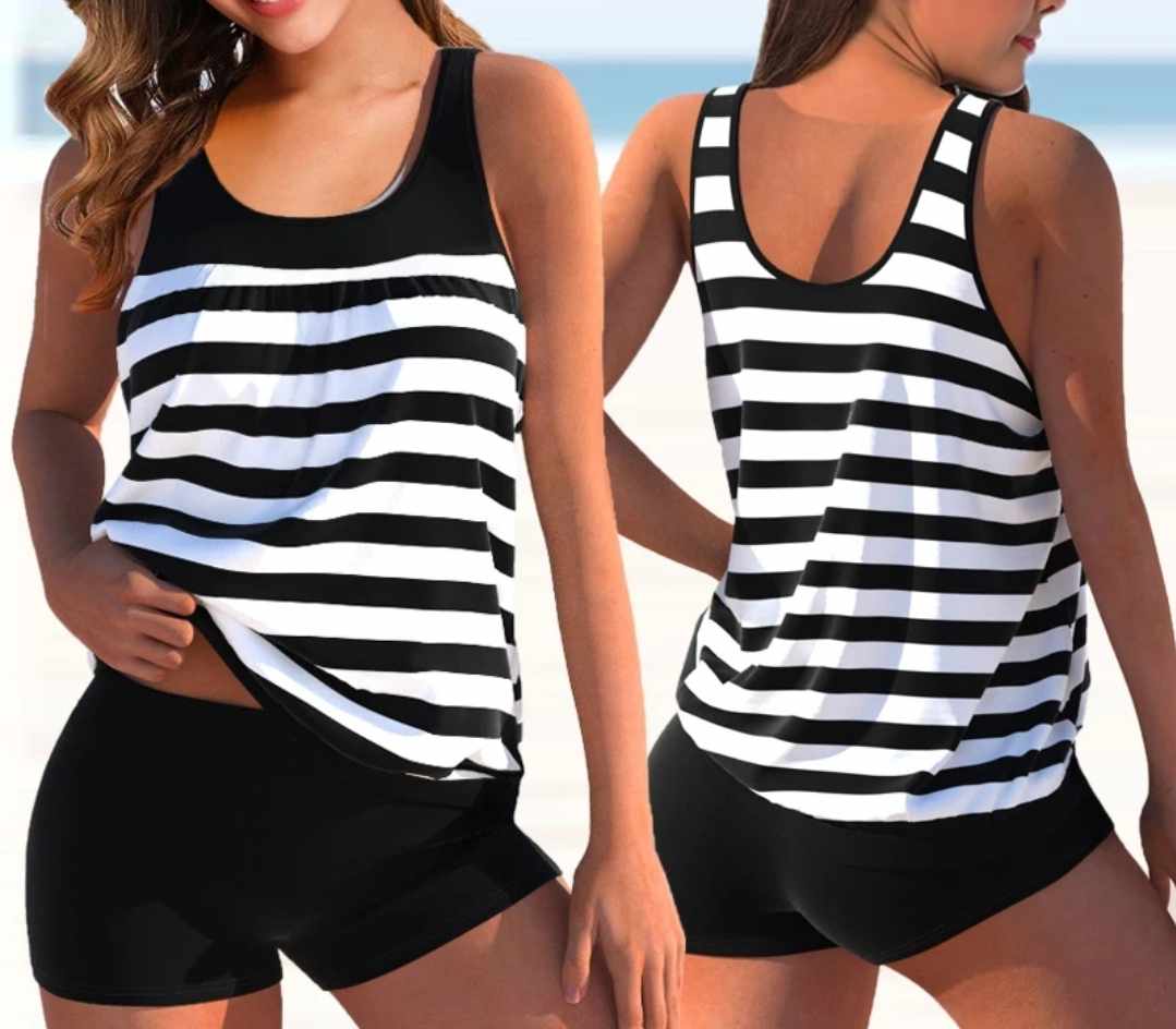 Damski dwuczęściowy strój kąpielowy w paski XXL - obrazek 2