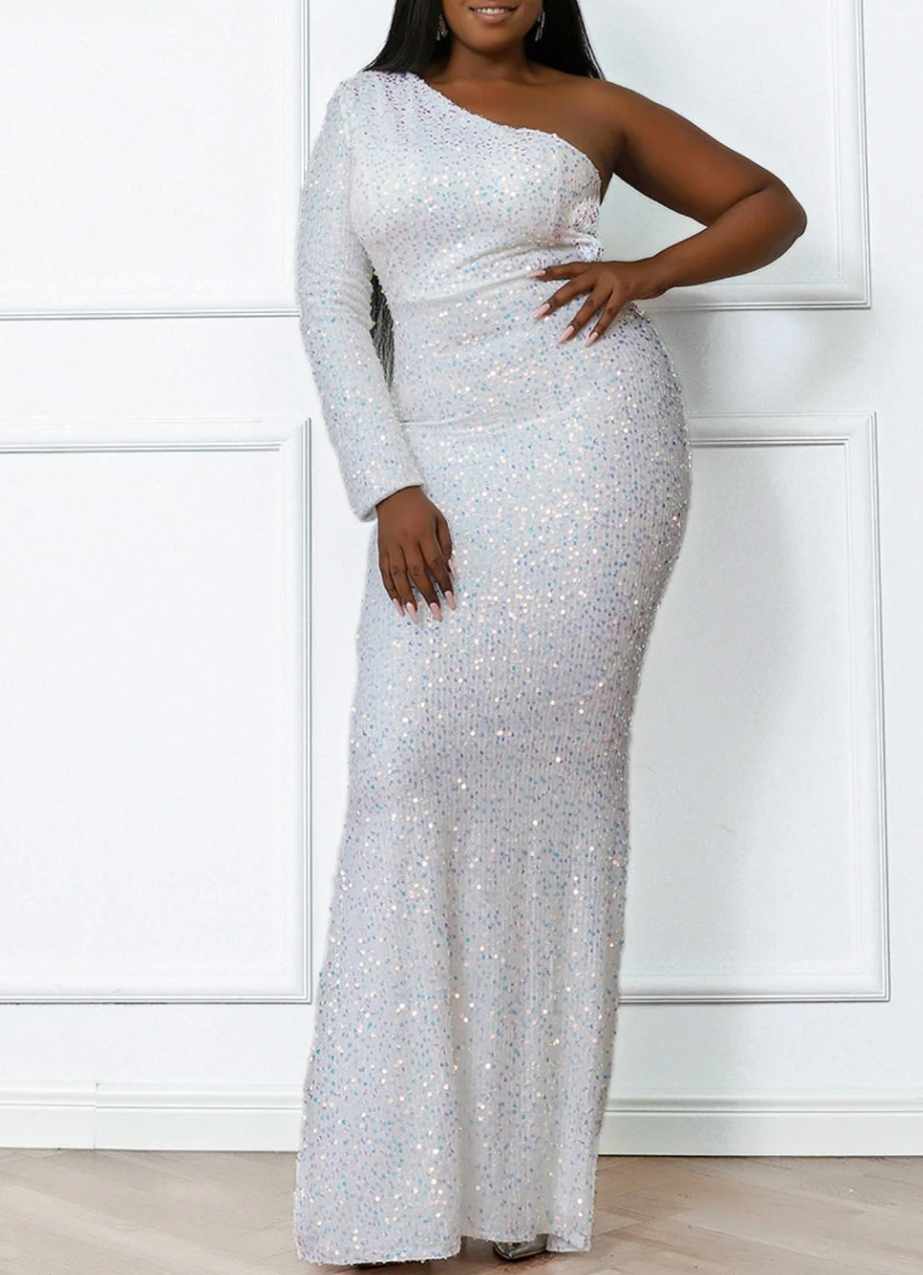 Sukienka CEKINOWA maxi na jedno ramię rozmiar M - obrazek 2