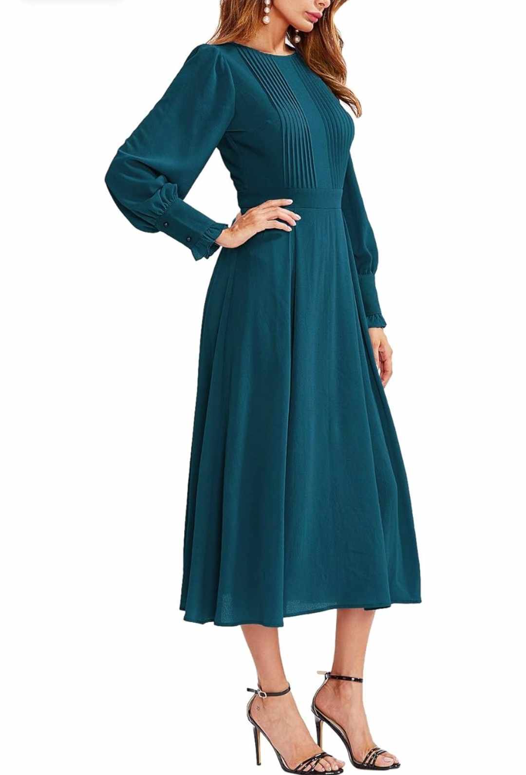 Sukienka plisowana midi z długim rękawem rozmiar XL - obrazek 2