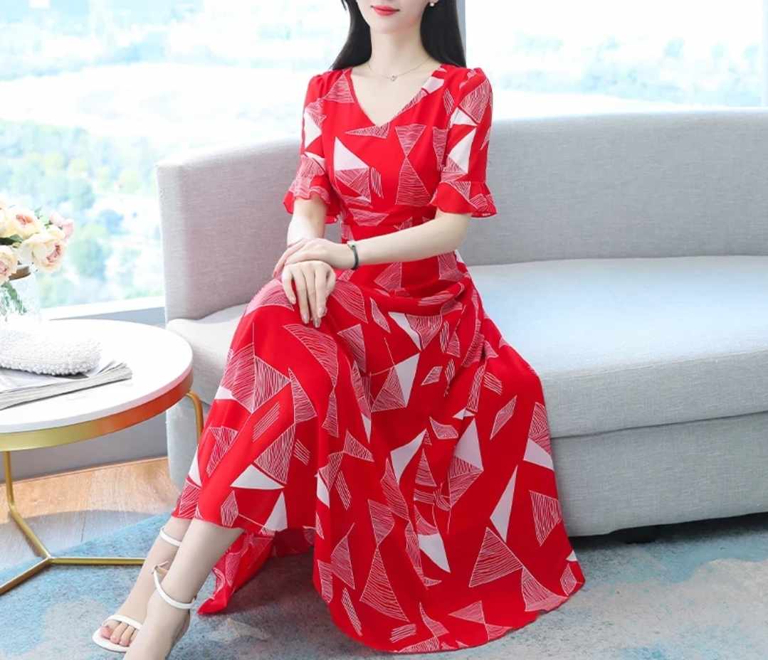 Sukienka szyfonowa rozkloszowana midi - obrazek 3