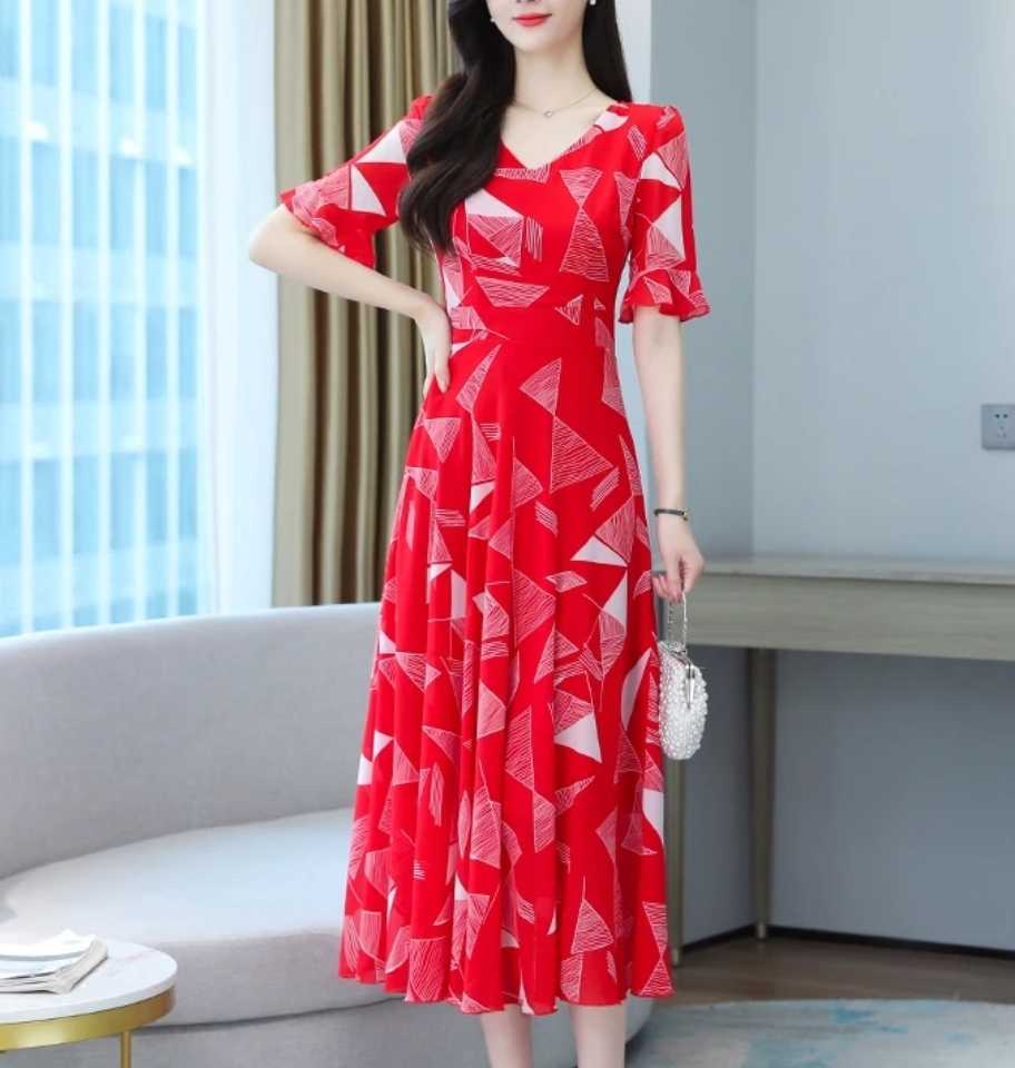 Sukienka szyfonowa rozkloszowana midi - obrazek 2