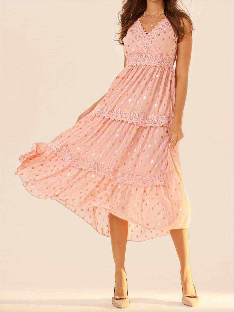 Szyfonowa sukienka midi z koronką rozmiar L - obrazek 5