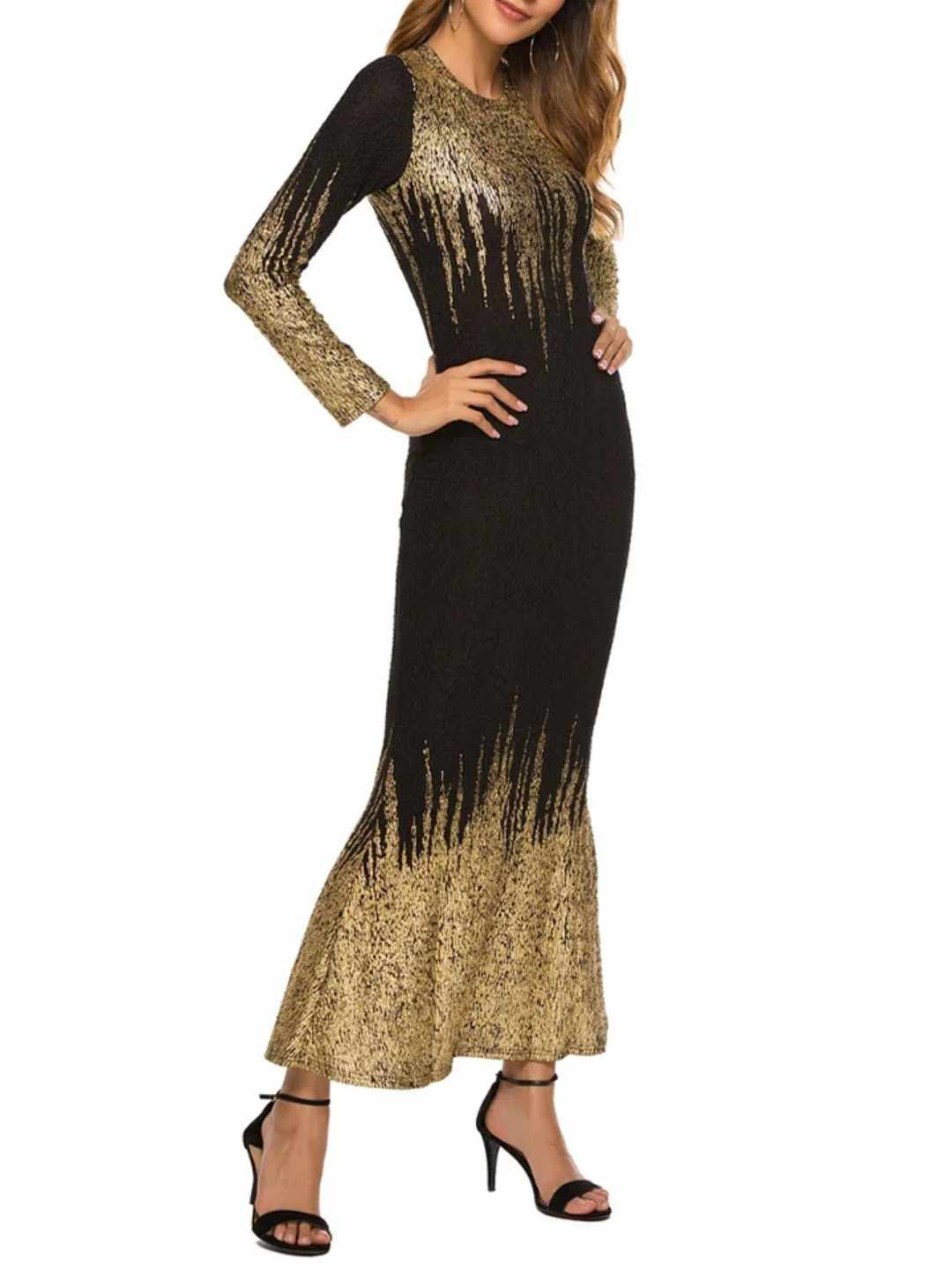 Damska długa sukienka z długim rękawem S - obrazek 4