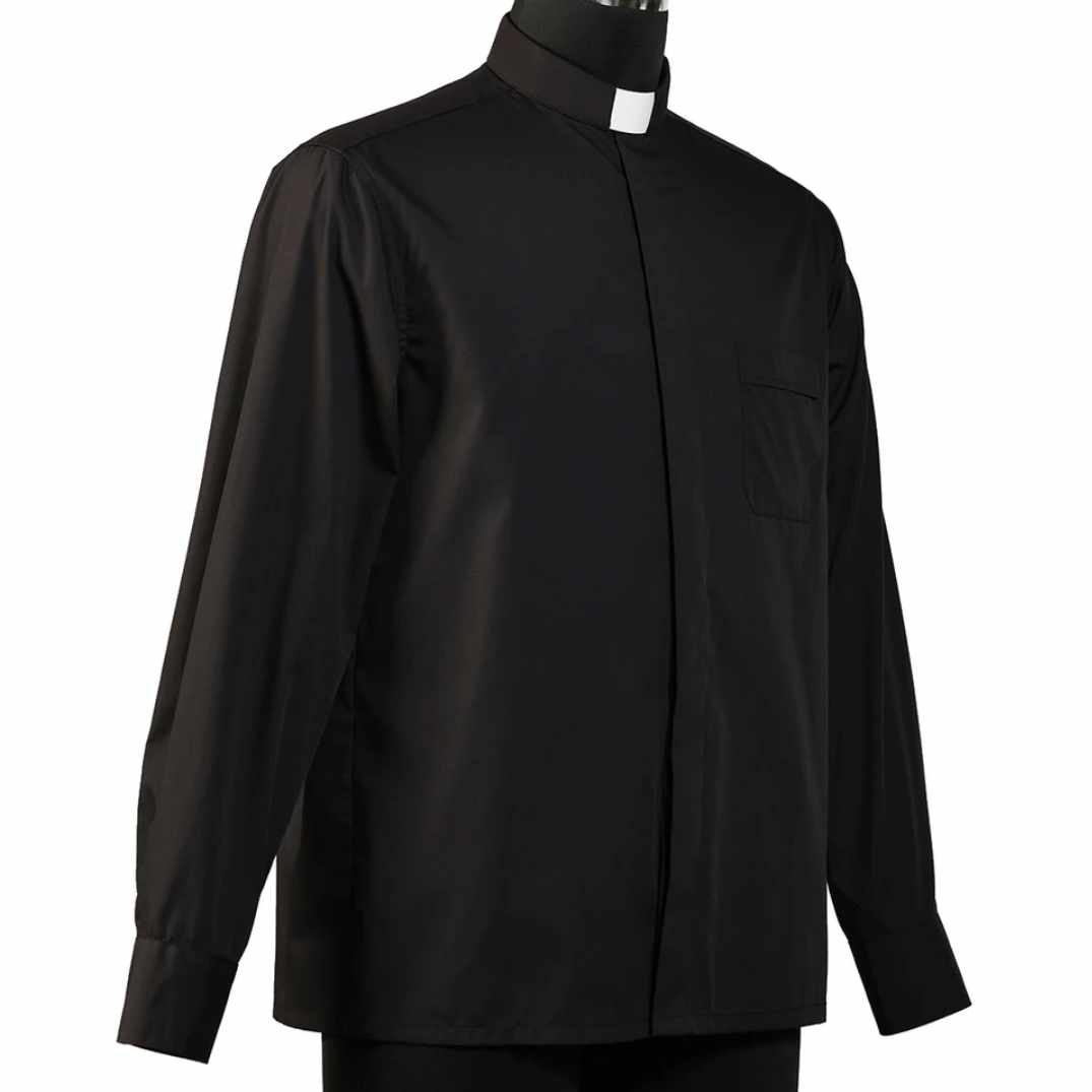 Koszula kapłańska czarna z długim rękawem - obrazek 2