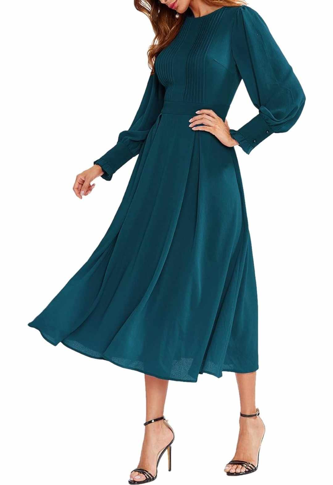 Sukienka plisowana midi z długim rękawem rozmiar XL - obrazek 4