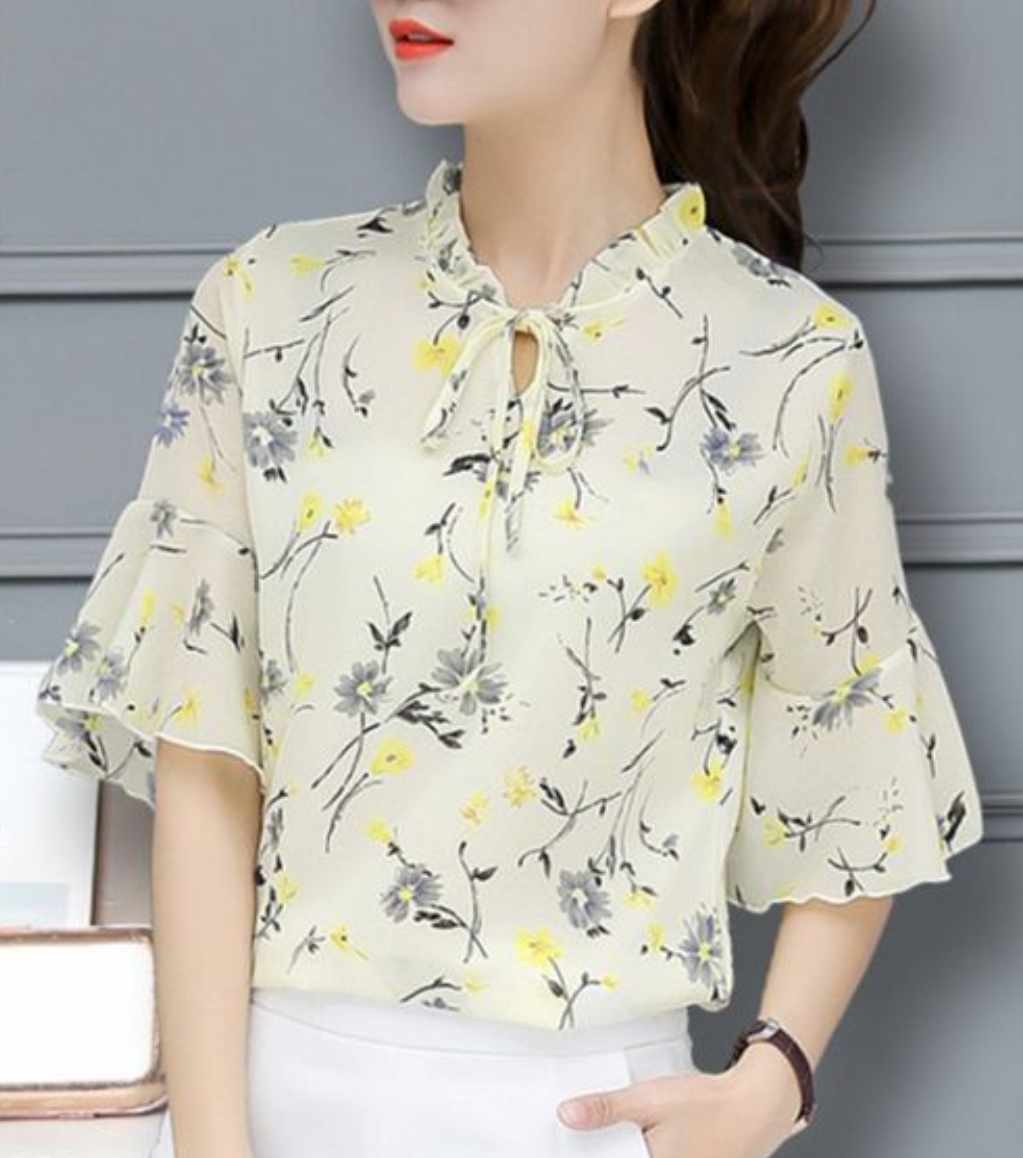 Szyfonowa bluzka damska w kwiaty rozmiar S - obrazek 2