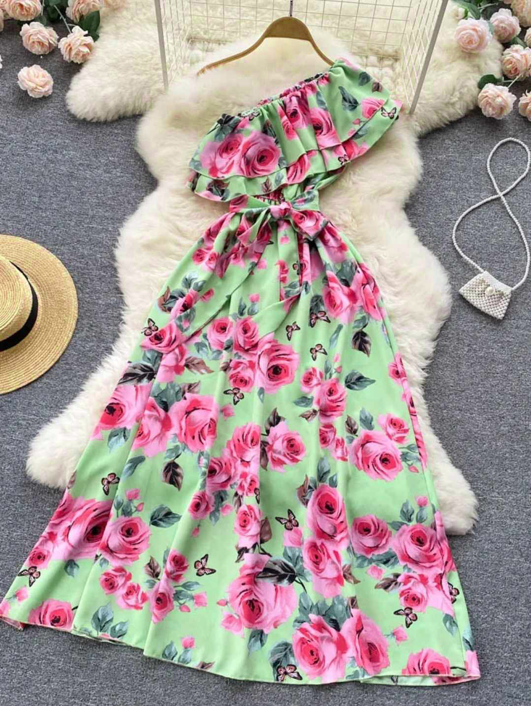 Sukienka midi w kwiaty na jedno ramię rozmiar S - obrazek 5