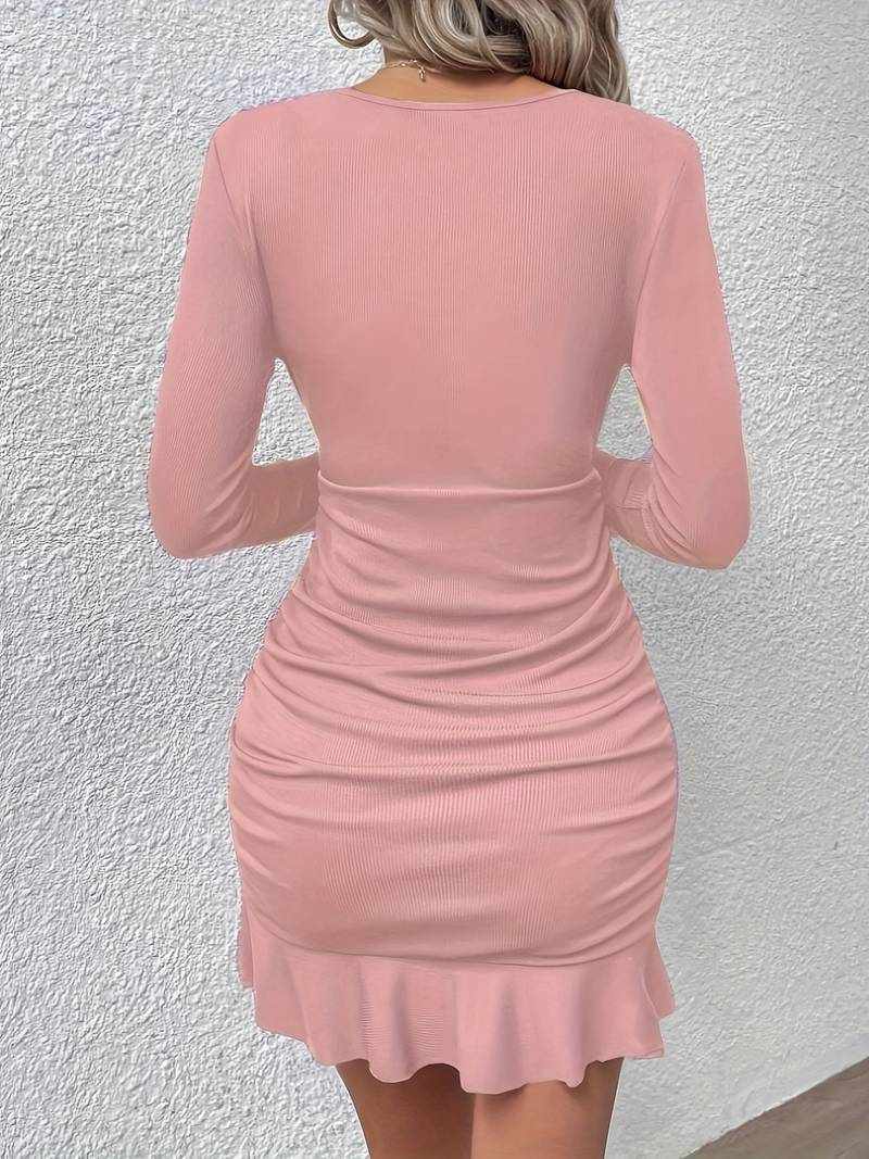 Sukienka prążkowana mini z falbanką rozmiar S - obrazek 3