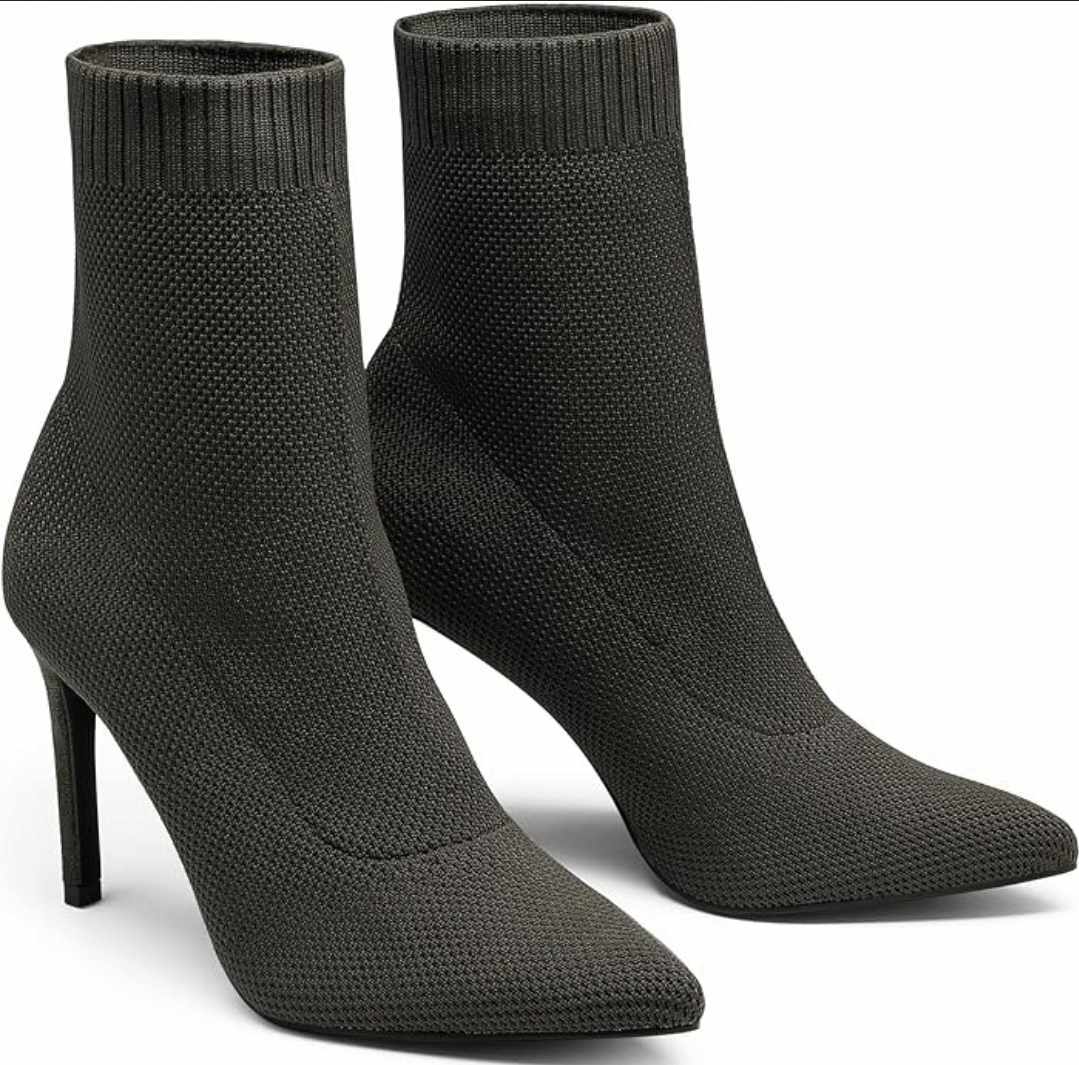 Damskie dzianinowe botki wsuwane na szpilce - obrazek 2