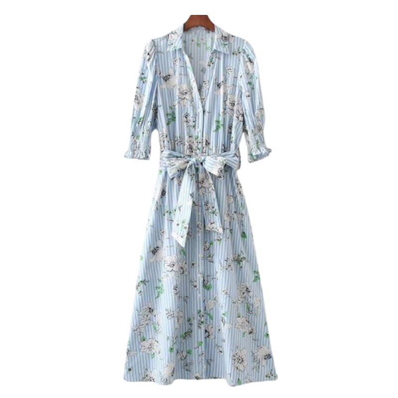 Rozkloszowana sukienka midi z 3/4 rękawem rozmiar S