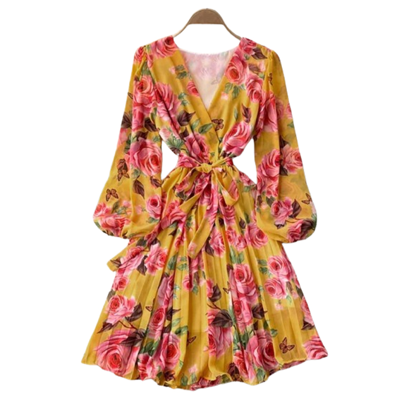 Sukienka szyfonowa w kwiaty plisowana rozmiar S/M