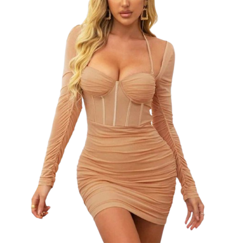 Mini sukienka marszczona z długim rękawem rozmiar S