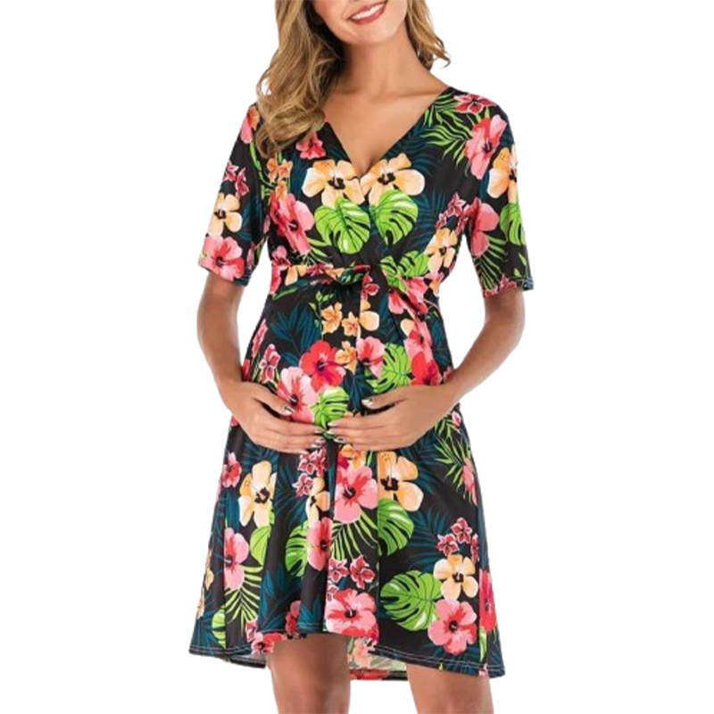 Sukienka ciążowa przed kolano letnia w kwiaty