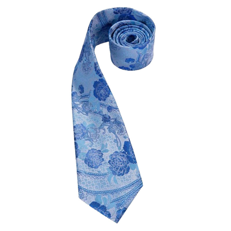 Krawat męski niebieski w kwiaty - obrazek 2