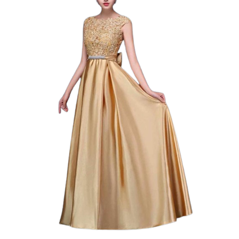 Elegancka satynowa sukienka maxi z koronką