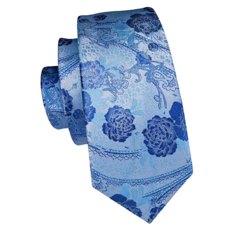 Krawat męski niebieski w kwiaty