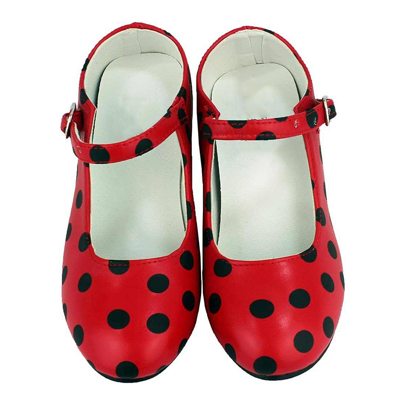 Dziewczęce czerwone butiki na obcasie w groszki 29 - obrazek 3