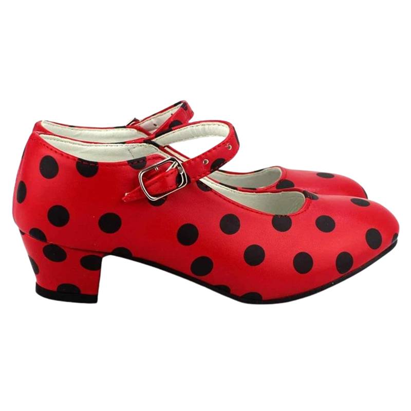 Dziewczęce czerwone butiki na obcasie w groszki 29