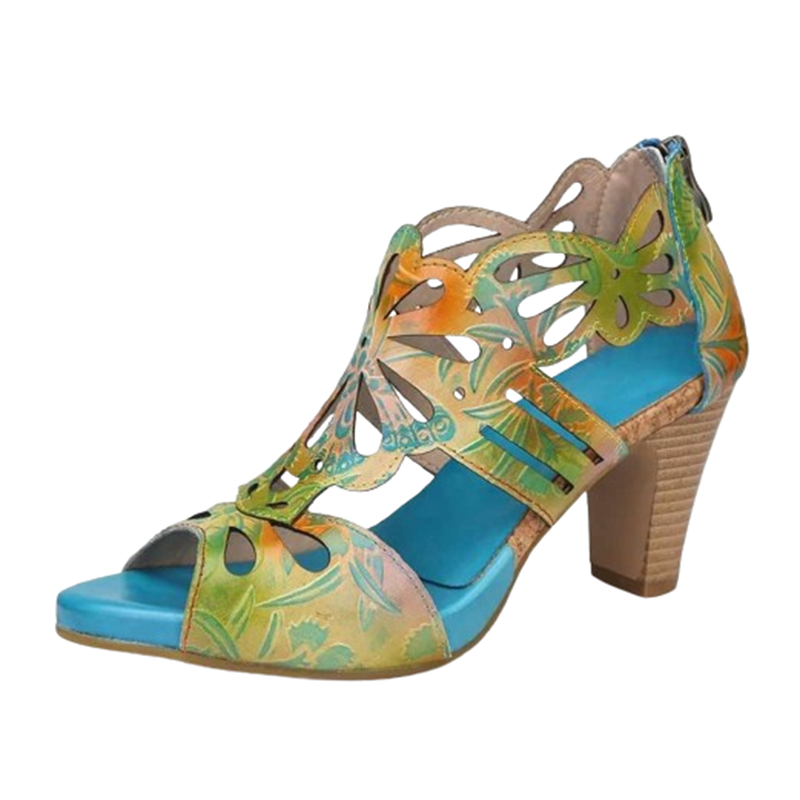 Damskie wielokolorowe sandały na obcasie